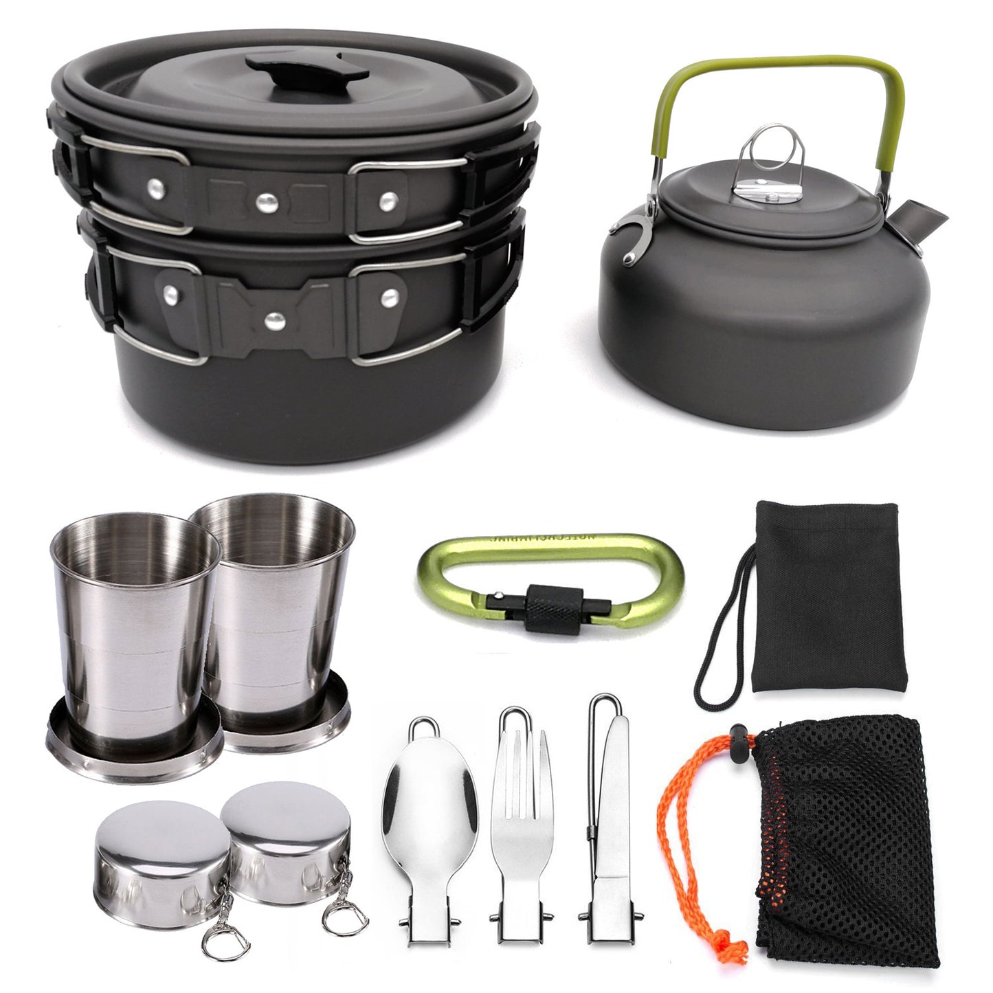 Conjunto Ao Ar Livre Panelas Panelas De Acampamento Piquenique Conjunto De Utenslios De Cozinha Antiaderente Com Colher Dobravel Garfo Faca Chaleira Copo