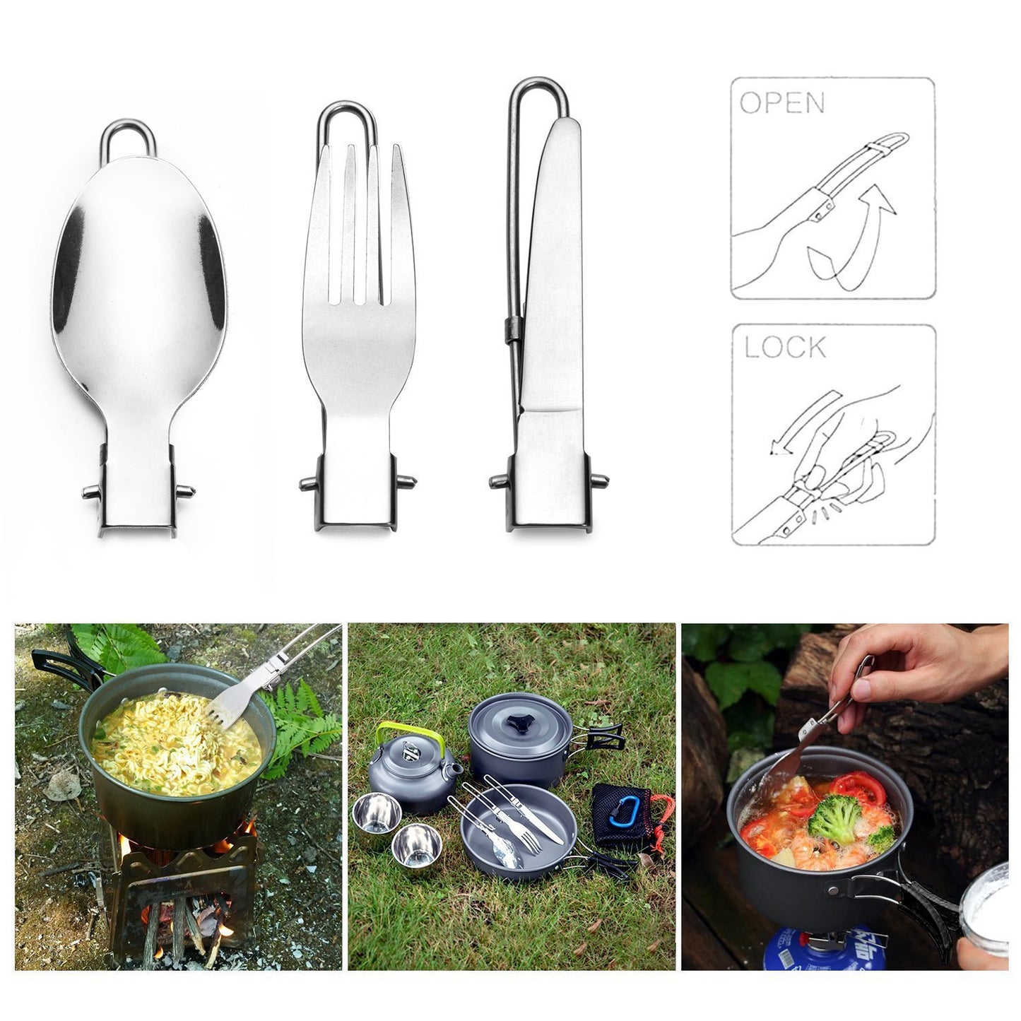 Conjunto Ao Ar Livre Panelas Panelas De Acampamento Piquenique Conjunto De Utenslios De Cozinha Antiaderente Com Colher Dobravel Garfo Faca Chaleira Copo