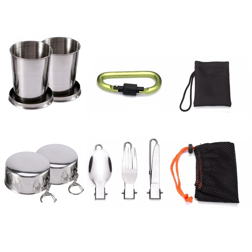 Conjunto Ao Ar Livre Panelas Panelas De Acampamento Piquenique Conjunto De Utenslios De Cozinha Antiaderente Com Colher Dobravel Garfo Faca Chaleira Copo