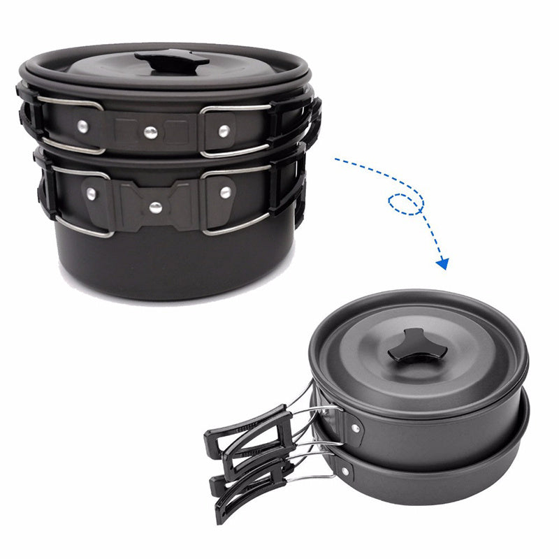 Conjunto Ao Ar Livre Panelas Panelas De Acampamento Piquenique Conjunto De Utenslios De Cozinha Antiaderente Com Colher Dobravel Garfo Faca Chaleira Copo